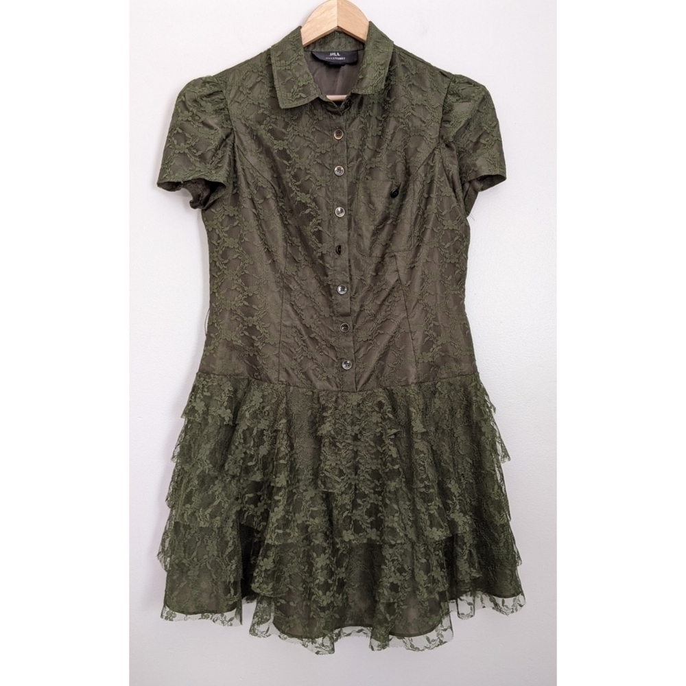 Jill Stuart Lacey Green Collared Fit and Flare Dress